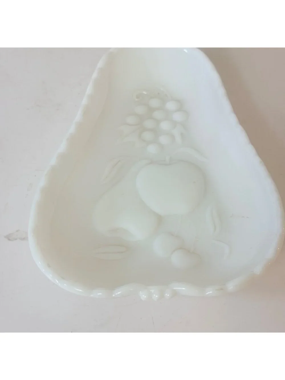 Hazel Atlas White Milk Glass Pear Dish VTG Embossed MCM Fruit Tray Catchall
